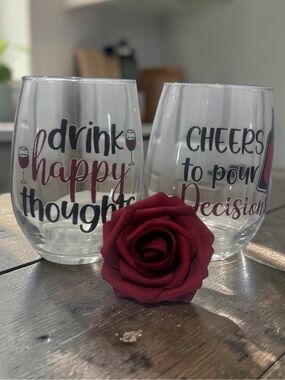 Wine Glass Set with Burgundy Script - Home Dining